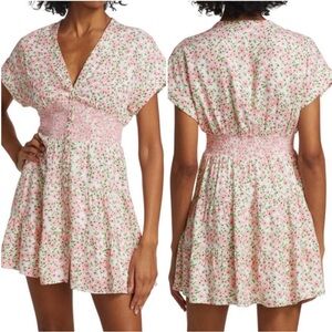 ALICE + OLIVIA Keela Smocked-Waist Button-Front Dress